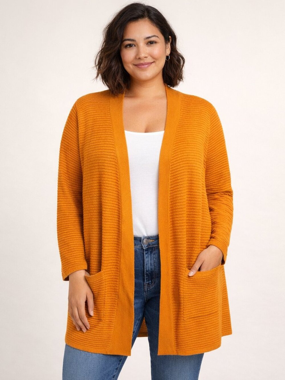 Belldini Mustard Yellow Ribbed Knit Cardigan XL Cozy Textured Open Front Sweater